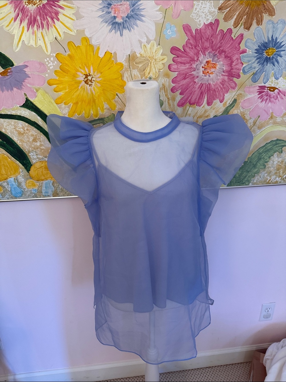 Jonathan Simkhai Lavender Sheer Puff-Sleeve Blouse